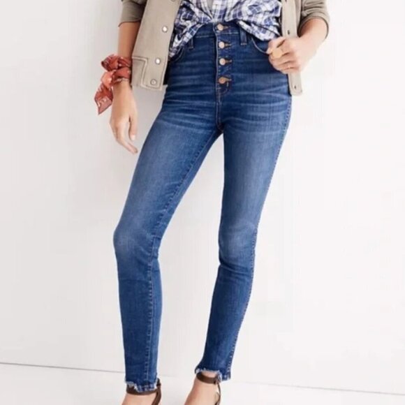 Madewell EUC 10 in high rise skinny raw hem denim jeans button fly medium wash - Picture 1 of 7